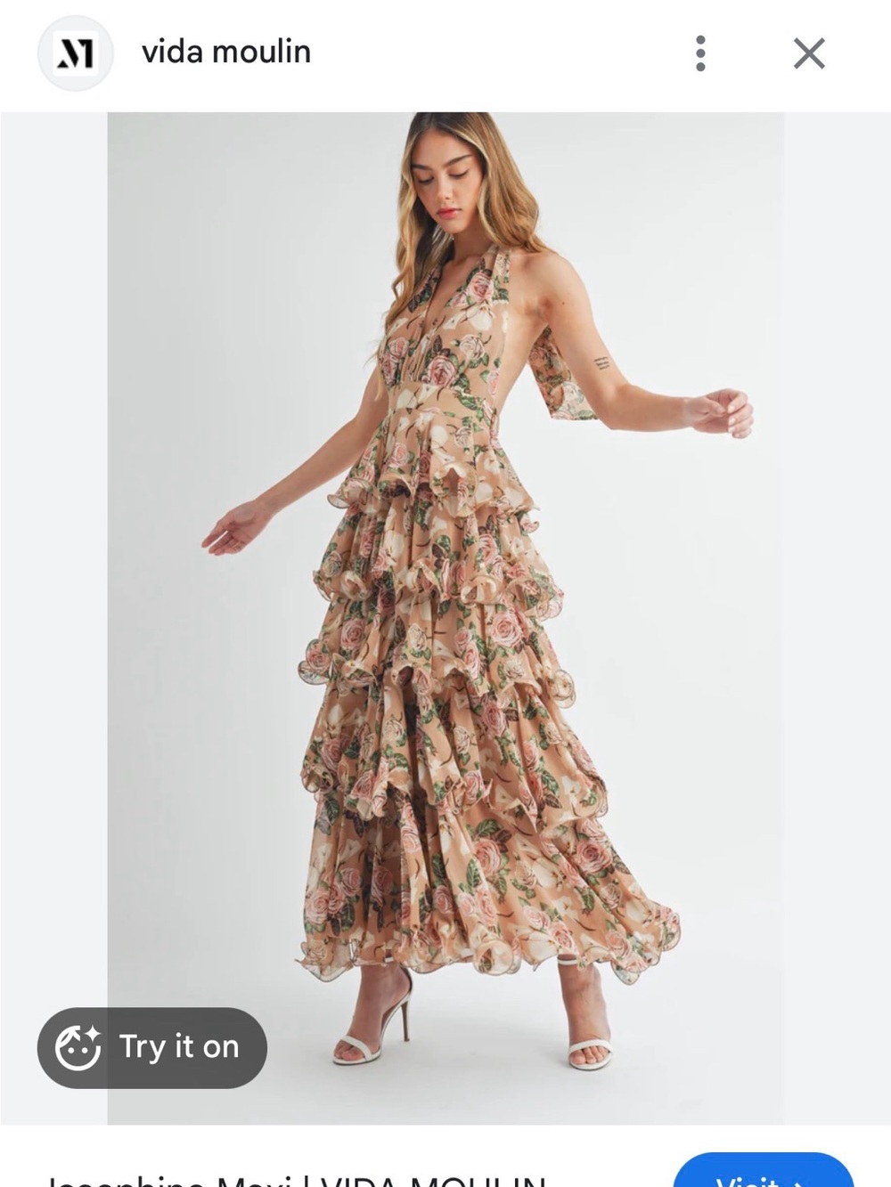 MARBLE Blush Floral Halter Ruffle Maxi Dress